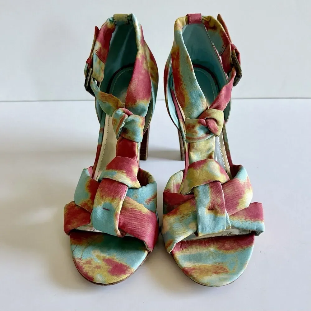 Vince Camuto Tie Dye Fabric Buckle Sandals High Block Heels Women's Size 9.5B